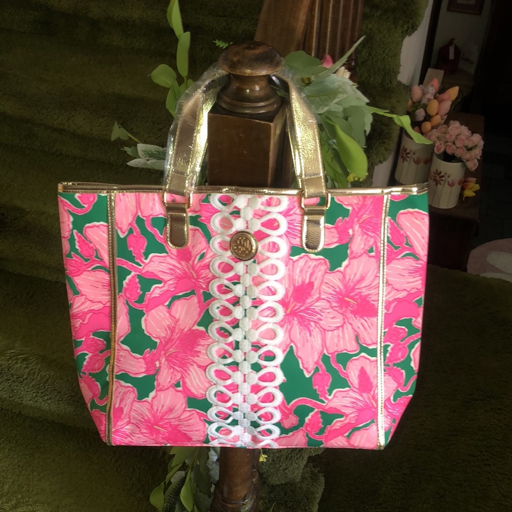 Lilly Pulitzer Tote Bag Kelly Green Hibiscus Kiss